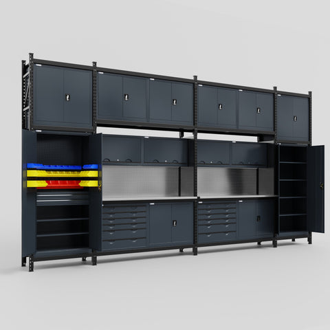 M1221-3C Modular Work Bench - H3100mm x W5700mm | Stainless WBT | Dark Grey