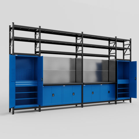 M1221 Modular Work Bench with Shelves - H3100mm x W5700mm | Laminate WBT | Blue