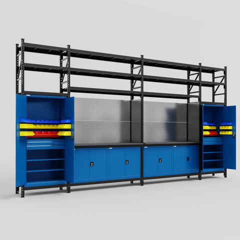 M1221 Modular Work Bench with Shelves - H3100mm x W5700mm | Laminate WBT | Blue