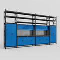M1221 Modular Work Bench with Shelves - H3100mm x W5700mm | Laminate WBT | Blue