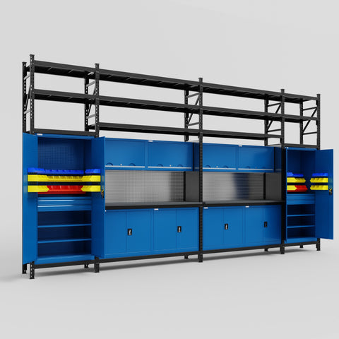 M1221 Modular Work Bench with Shelves - H3100mm x W5700mm | Laminate WBT | Blue