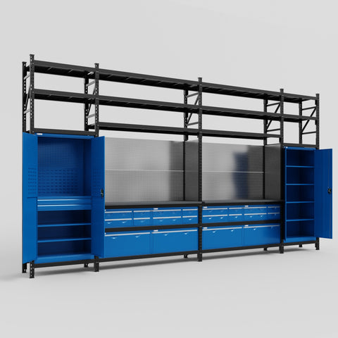 M1221 Modular Work Bench with Shelves - H3100mm x W5700mm | Laminate WBT | Blue