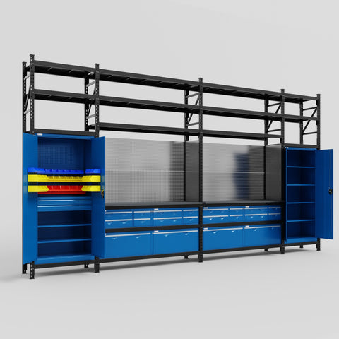 M1221 Modular Work Bench with Shelves - H3100mm x W5700mm | Laminate WBT | Blue