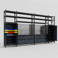 M1221 Modular Work Bench with Shelves - H3100mm x W5700mm | Laminate WBT | Dark Grey