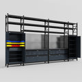 M1221 Modular Work Bench with Shelves - H3100mm x W5700mm | Laminate WBT | Dark Grey