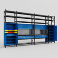 M1221 Modular Work Bench with Shelves - H3100mm x W5700mm | Laminate WBT | Blue