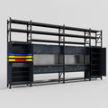 M1221 Modular Work Bench with Shelves - H3100mm x W5700mm | Laminate WBT | Dark Grey
