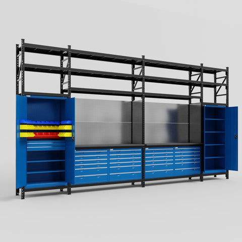 M1221 Modular Work Bench with Shelves - H3100mm x W5700mm | Laminate WBT | Blue