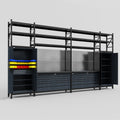 M1221 Modular Work Bench with Shelves - H3100mm x W5700mm | Laminate WBT | Dark Grey