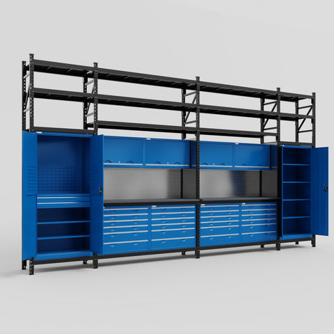 M1221 Modular Work Bench with Shelves - H3100mm x W5700mm | Laminate WBT | Blue