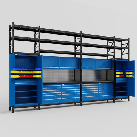 M1221 Modular Work Bench with Shelves - H3100mm x W5700mm | Laminate WBT | Blue