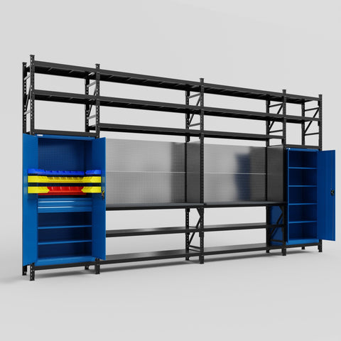 M1221 Modular Work Bench with Shelves - H3100mm x W5700mm | Laminate WBT | Blue