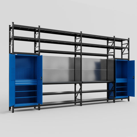 M1221 Modular Work Bench with Shelves - H3100mm x W5700mm | Laminate WBT | Blue