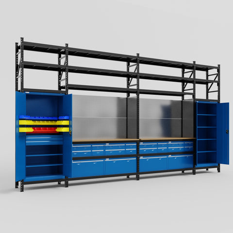M1221 Modular Work Bench with Shelves - H3100mm x W5700mm | MDF WBT | Blue