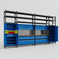 M1221 Modular Work Bench with Shelves - H3100mm x W5700mm | MDF WBT | Blue