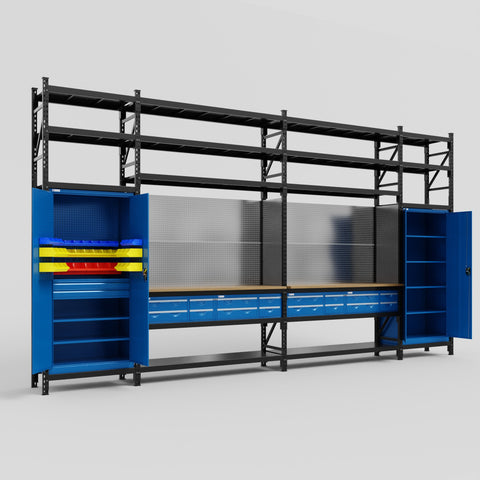M1221 Modular Work Bench with Shelves - H3100mm x W5700mm | MDF WBT | Blue