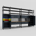 M1221 Modular Work Bench with Shelves - H3100mm x W5700mm | MDF WBT | Dark Grey