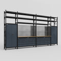 M1221 Modular Work Bench with Shelves - H3100mm x W5700mm | MDF WBT | Dark Grey