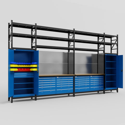 M1221 Modular Work Bench with Shelves - H3100mm x W5700mm | MDF WBT | Blue