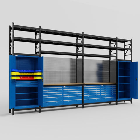 M1221 Modular Work Bench with Shelves - H3100mm x W5700mm | MDF WBT | Blue