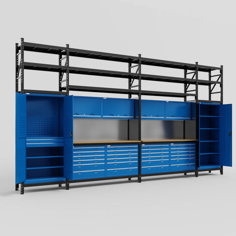 M1221 Modular Work Bench with Shelves - H3100mm x W5700mm | MDF WBT | Blue