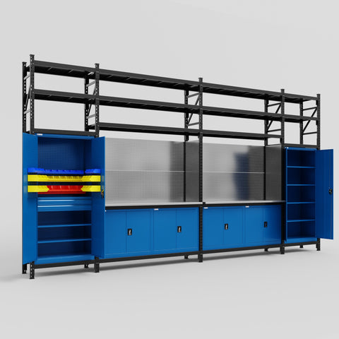 M1221 Modular Work Bench with Shelves - H3100mm x W5700mm