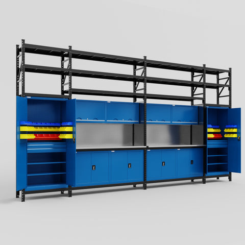 M1221 Modular Work Bench with Shelves - H3100mm x W5700mm