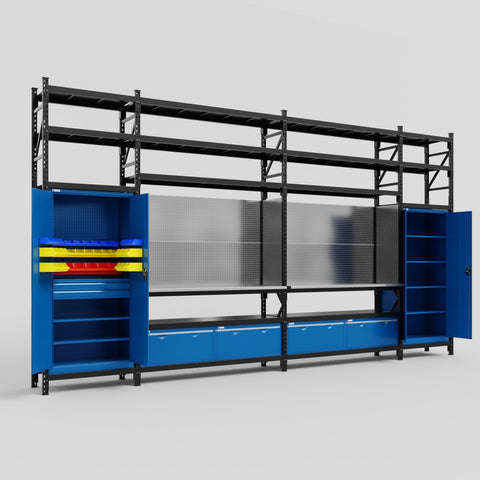 M1221 Modular Work Bench with Shelves - H3100mm x W5700mm