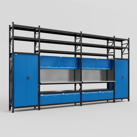 M1221 Modular Work Bench with Shelves - H3100mm x W5700mm