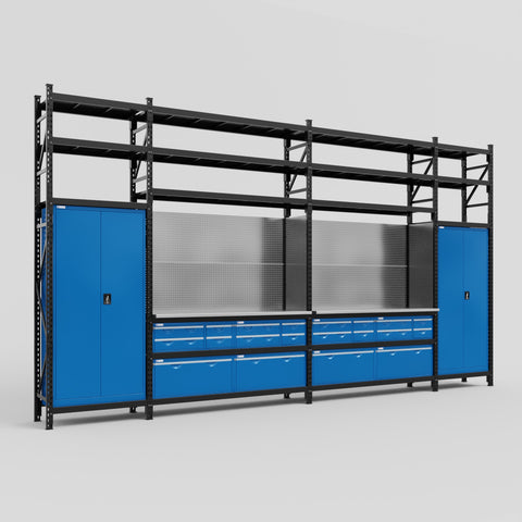 M1221 Modular Work Bench with Shelves - H3100mm x W5700mm