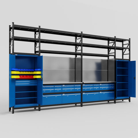 M1221 Modular Work Bench with Shelves - H3100mm x W5700mm