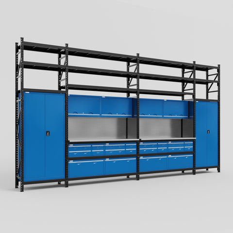 M1221 Modular Work Bench with Shelves - H3100mm x W5700mm