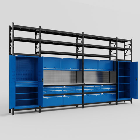 M1221 Modular Work Bench with Shelves - H3100mm x W5700mm