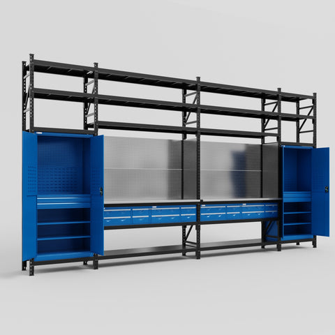 M1221 Modular Work Bench with Shelves - H3100mm x W5700mm