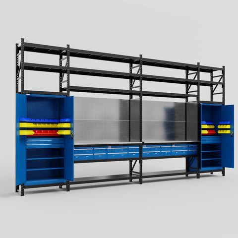 M1221 Modular Work Bench with Shelves - H3100mm x W5700mm