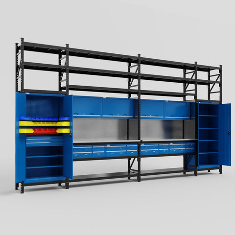M1221 Modular Work Bench with Shelves - H3100mm x W5700mm