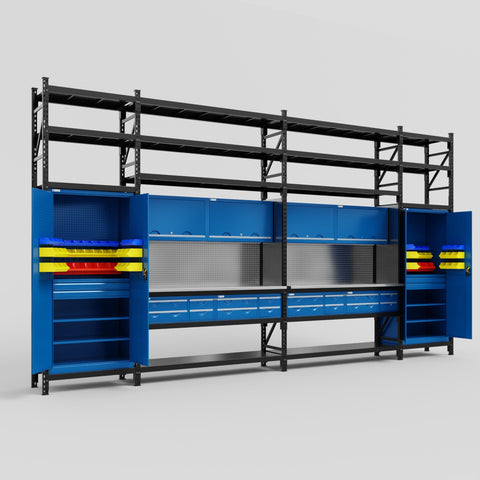 M1221 Modular Work Bench with Shelves - H3100mm x W5700mm