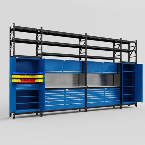 M1221 Modular Work Bench with Shelves - H3100mm x W5700mm