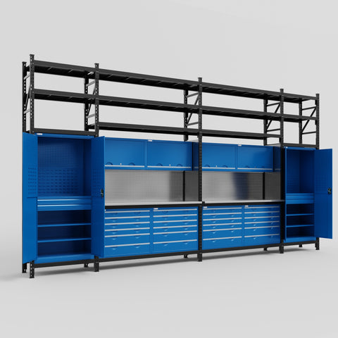 M1221 Modular Work Bench with Shelves - H3100mm x W5700mm