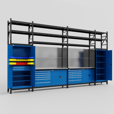 M1221-3S Modular Work Bench with Shelves - H3100mm x W5700mm
