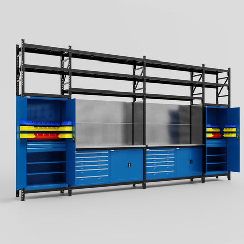 M1221-3S Modular Work Bench with Shelves - H3100mm x W5700mm
