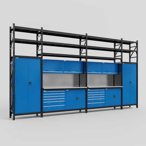 M1221-3S Modular Work Bench with Shelves - H3100mm x W5700mm