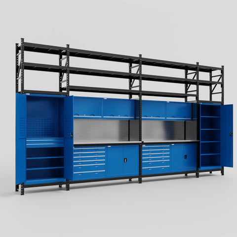 M1221-3S Modular Work Bench with Shelves - H3100mm x W5700mm