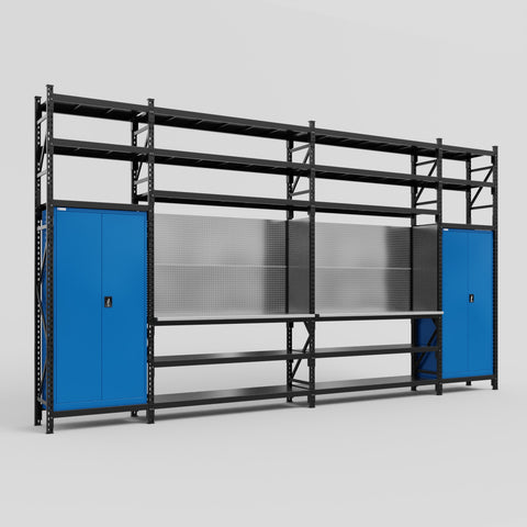 M1221 Modular Work Bench with Shelves - H3100mm x W5700mm