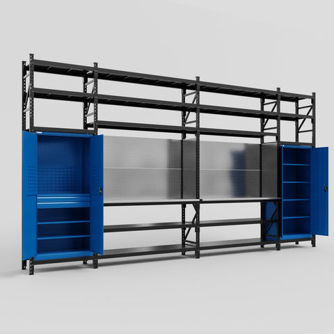 M1221 Modular Work Bench with Shelves - H3100mm x W5700mm