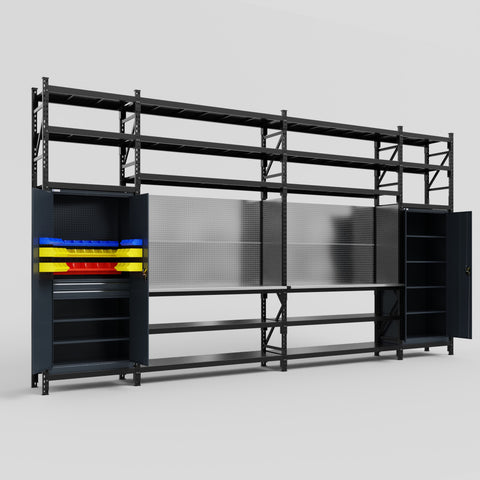 M1221 Modular Work Bench with Shelves - H3100mm x W5700mm | Stainless WBT | Dark Grey