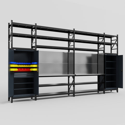 M1221 Modular Work Bench with Shelves - H3100mm x W5700mm | Stainless WBT | Dark Grey