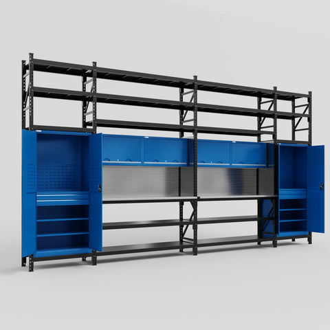 M1221 Modular Work Bench with Shelves - H3100mm x W5700mm