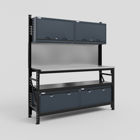 M2 Modular Work Bench - H2100mm x W1920mm | Stainless WBT | Dark Grey