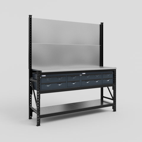 M2 Modular Work Bench - H2100mm x W1920mm | Stainless WBT | Dark Grey